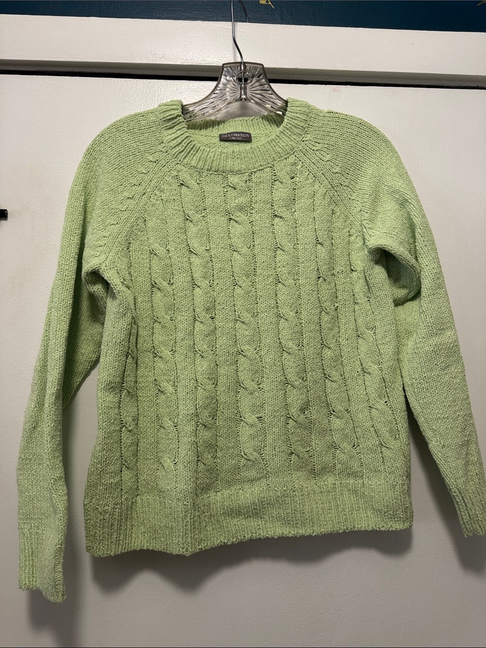 Light Green Cable-Knit Crew Sweater - Kids